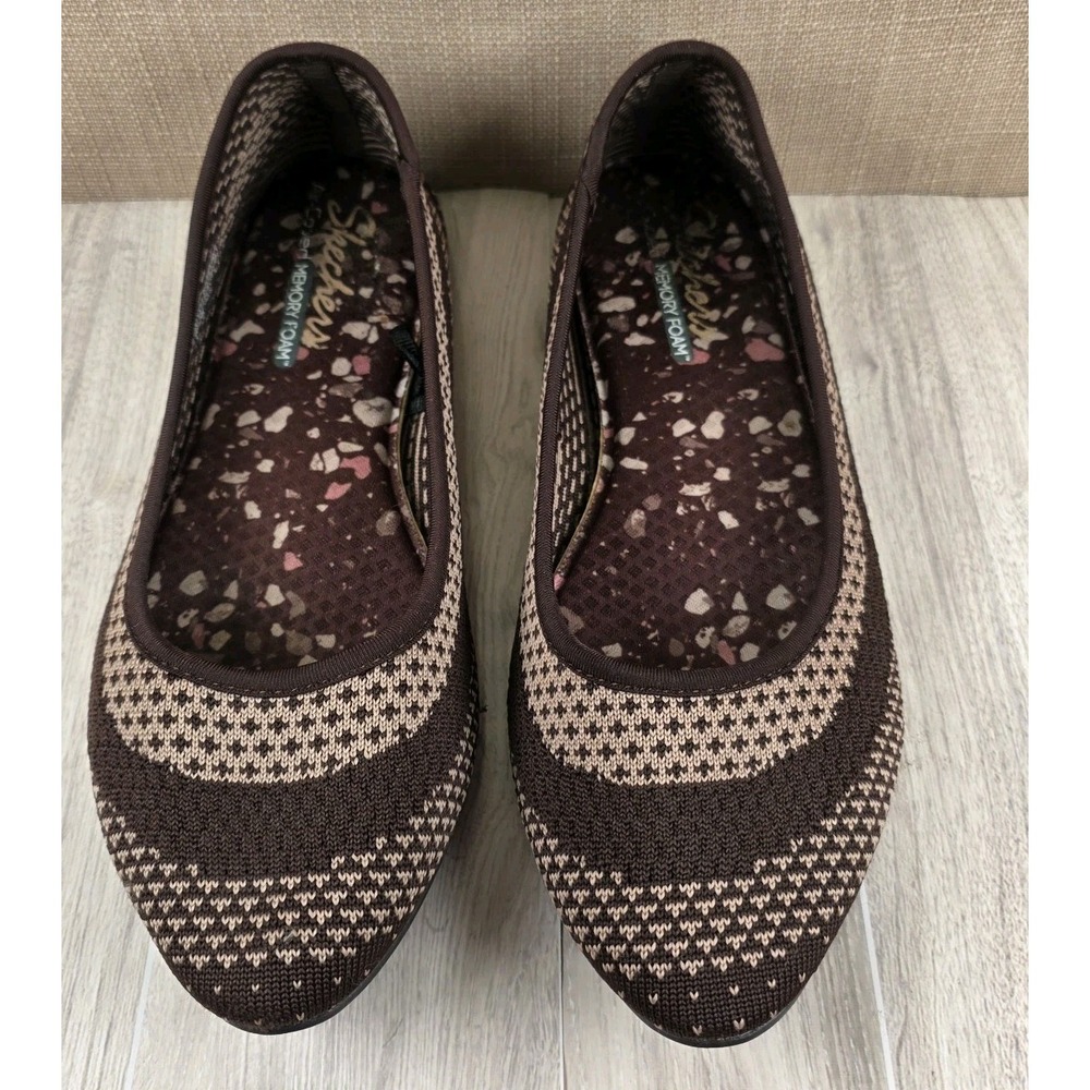 Skechers Cleo Chocolate Brown Ballet Flats Tight Weave Casual Slip On Womens 9.5